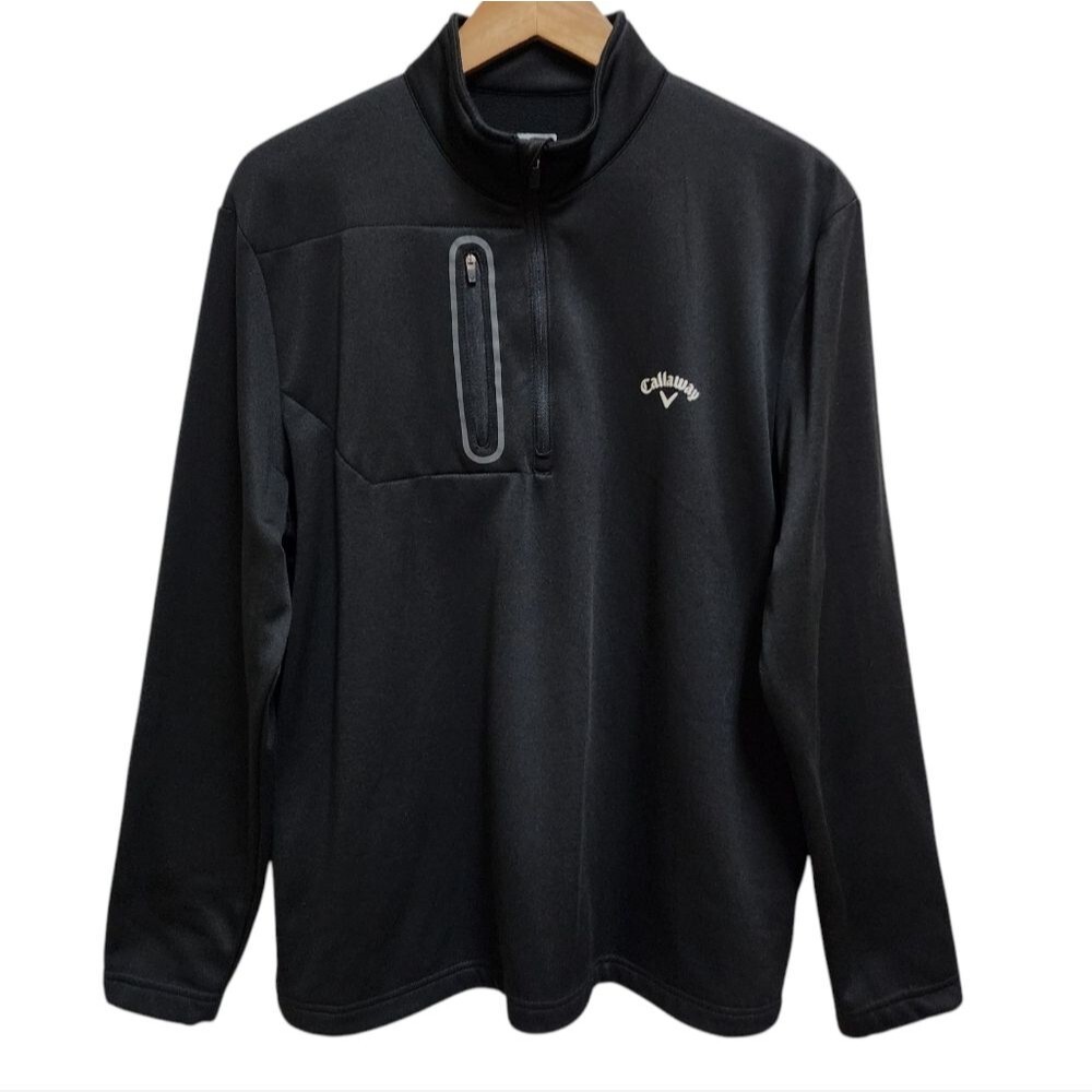 Calloway Mens Sz L Black Fleece Lined Long Slv 1/4 Zip Pullover Golf Jacket